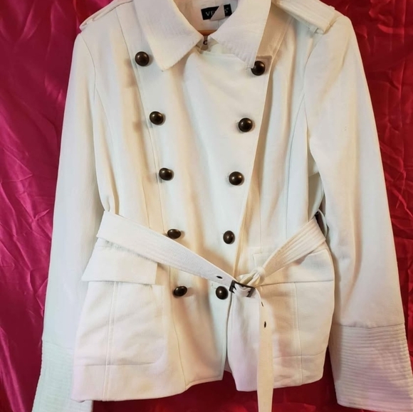 Venus Ivory Double Breasted Belted Jacket – Elegant Trench Style Coat Size 14 - Picture 8 of 9